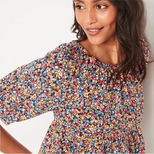 Old Navy Floral Puff-Sleeve Babydoll Top – Cotton Poplin Size Medium
